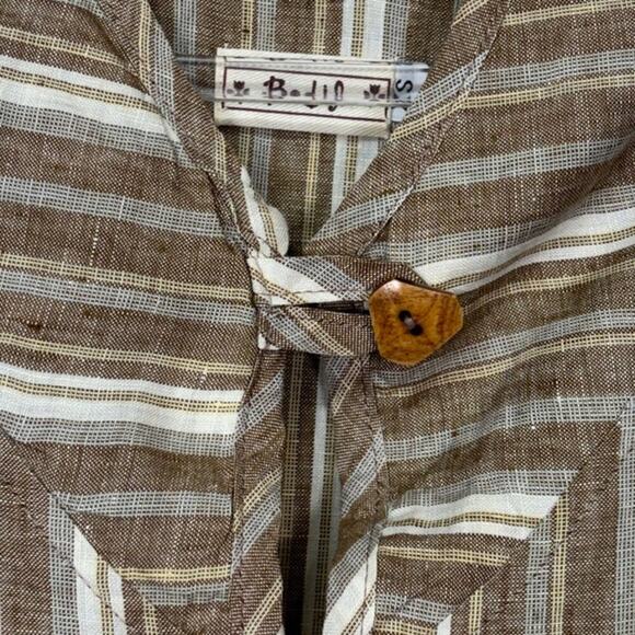 Bodil 100% Linen Pullover Tunic and Pull On Pants Set Brown White Size XS - Picture 6 of 7